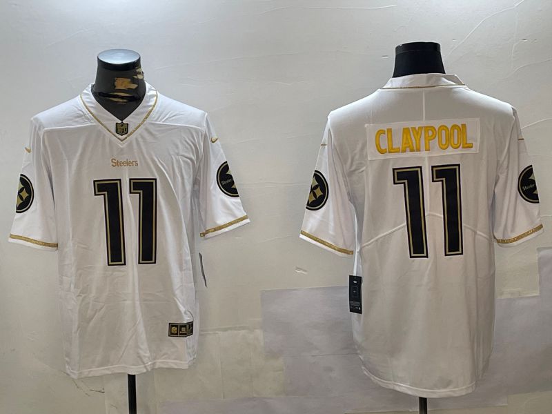 Men Pittsburgh Steelers #11 Claypool White Gold 2024 Nike Limited NFL Jersey style 12303